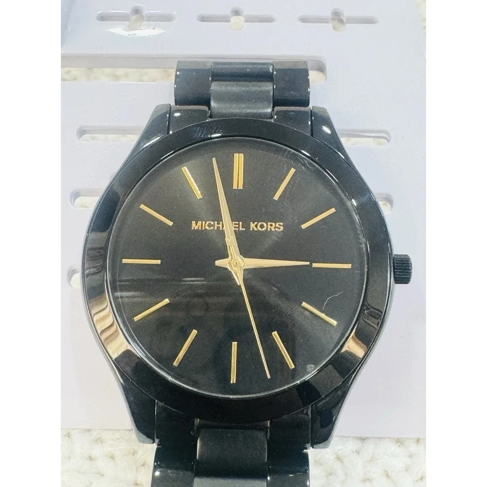 Michael Kors MK3221 Slim Runway Black Stainless Watch Untested